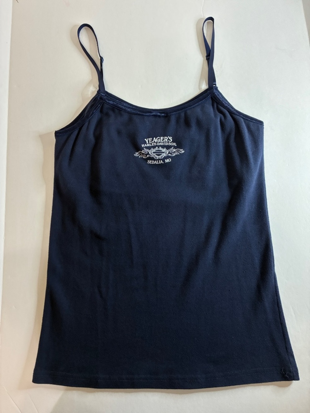Harley-Davidson XL Women’s Dark Blue Cami  Top Silver Graphic Adjustable Straps - Picture 10 of 15